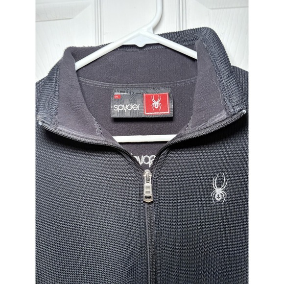 Spyder Core Sweater Full Zip Sweatshirt Black Jacket Zipped Pockets Large Ribbed - Picture 2 of 3